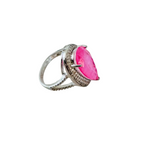 Anel com Pedra Fusion Rosa e Aro Duplo Cravejado