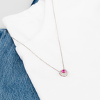 Colar Coração Rosa com  Cravejado