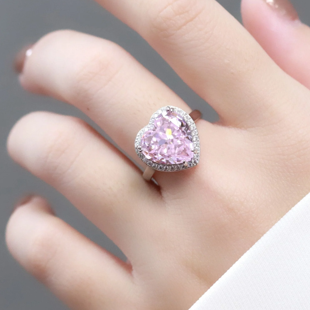 Anel de Prata 925 com Diamante Carbono Rosa