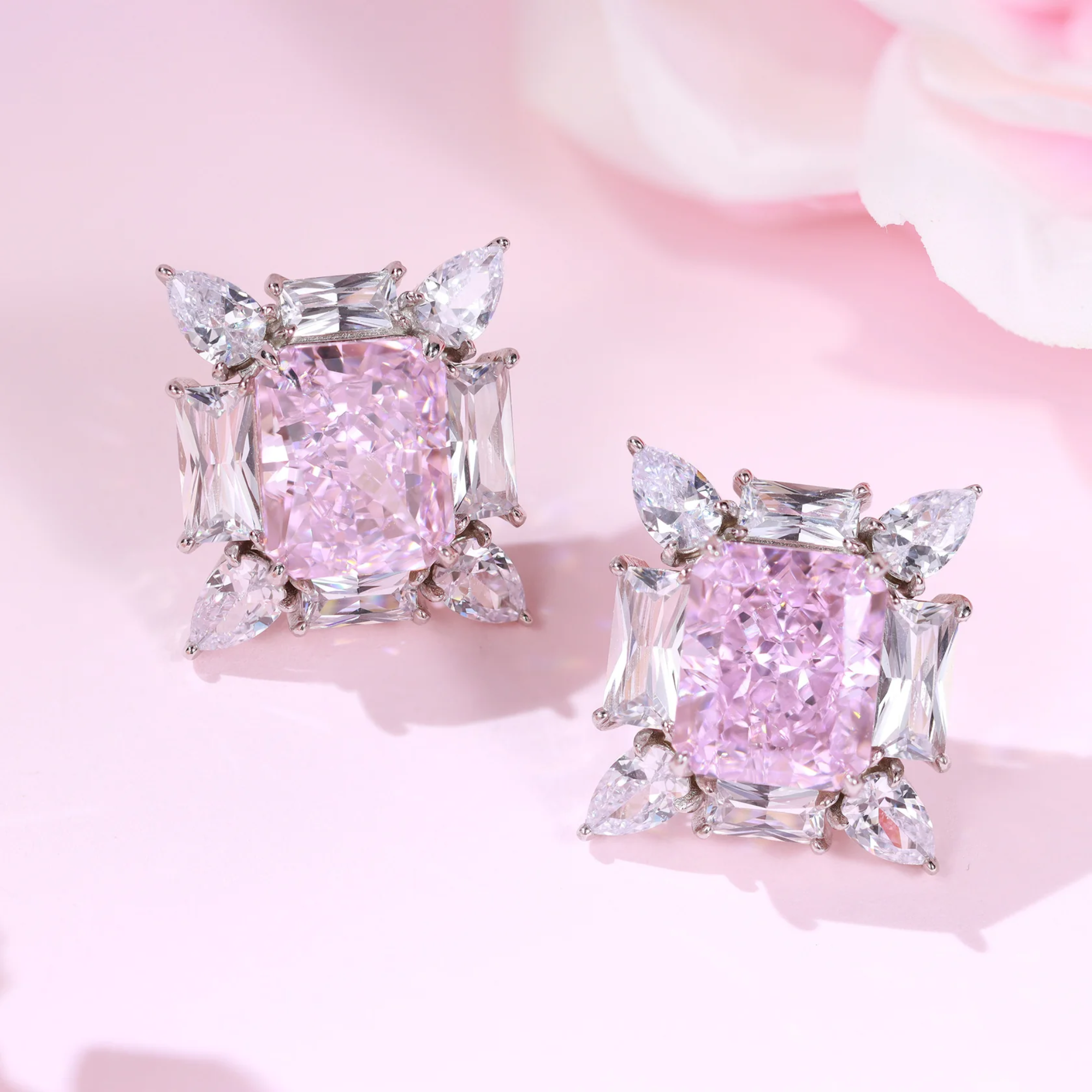 Brincos de Prata 925 com Diamante Carbono Rosa
