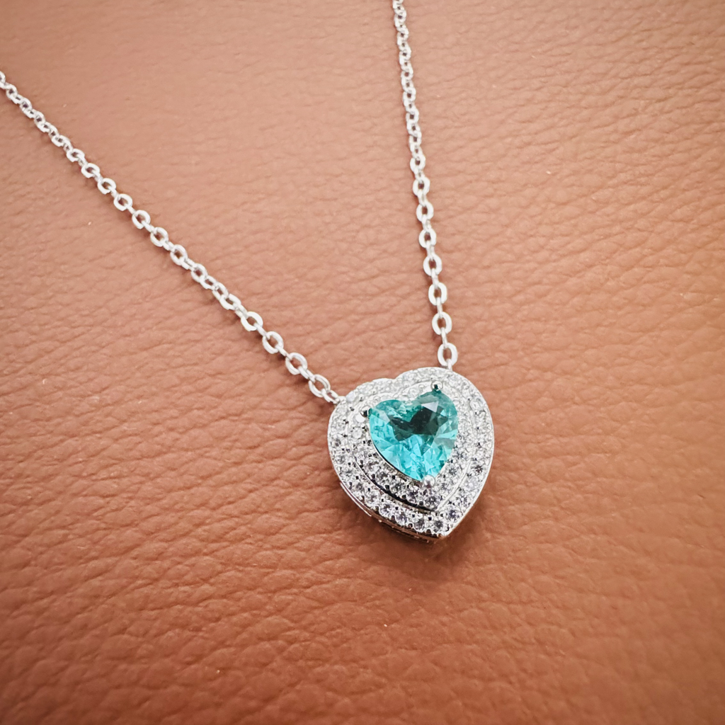 Colar Coração Rosa com  Cravejado