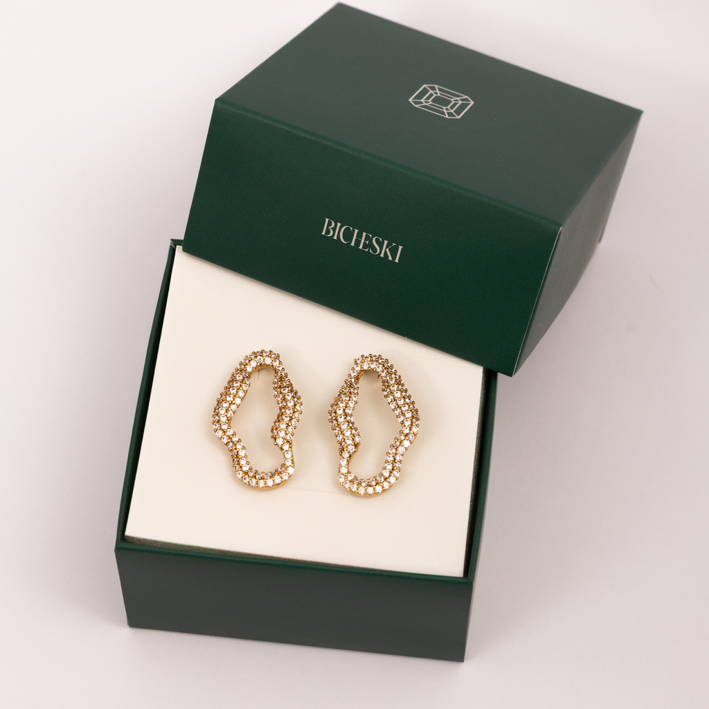 Brincos Argola Orgânica Cravejada com Micro Zircônias