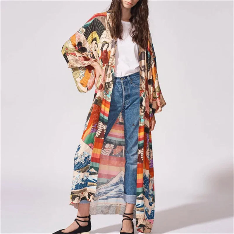 Quimono Longo Com Estampas