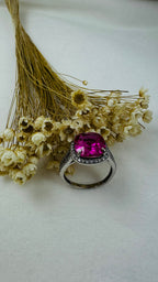 Anel de Prata 925 com Diamante Carbono  Roxa