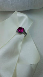 Anel de Prata 925 com Diamante Carbono  Roxa