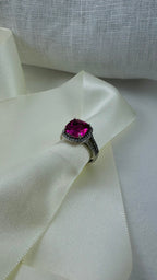 Anel de Prata 925 com Diamante Carbono  Roxa