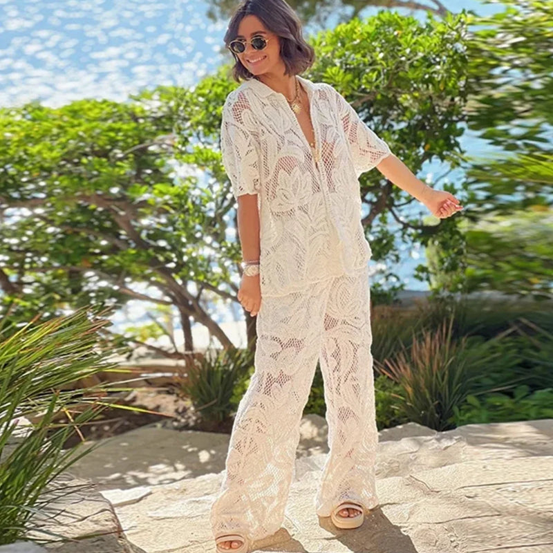 Conjunto De Camisa Com Calça E Camisa De Renda