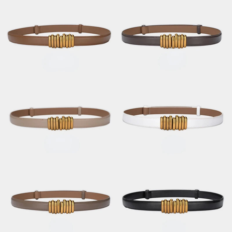 Cinto Fino Com Detalhes Em Dourado