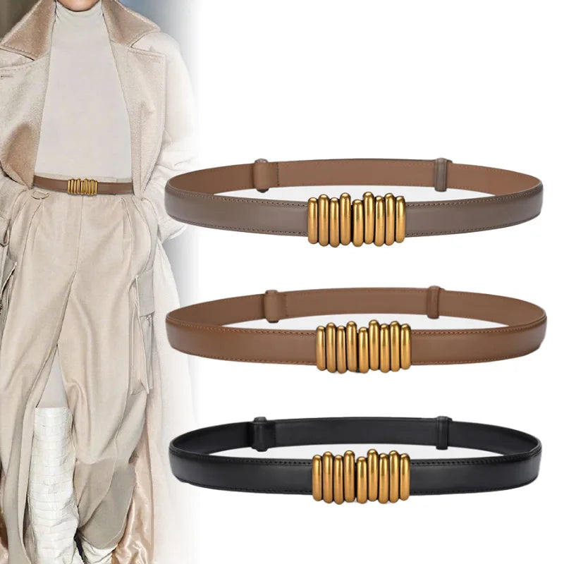 Cinto Fino Com Detalhes Em Dourado