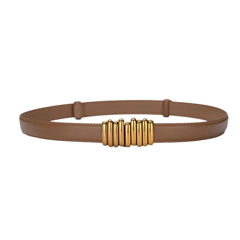 Cinto Fino Com Detalhes Em Dourado