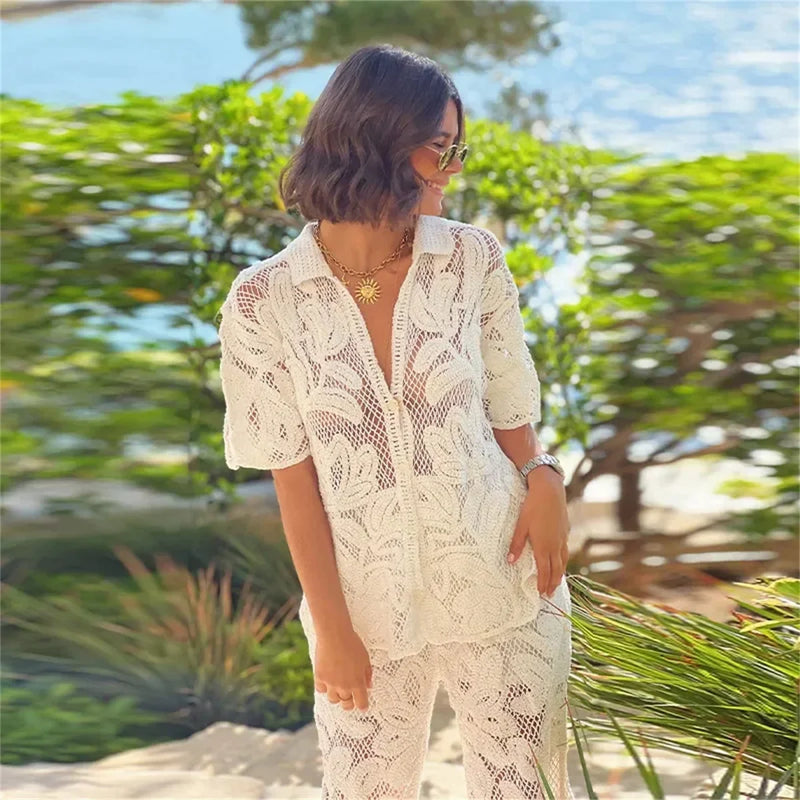 Conjunto De Camisa Com Calça E Camisa De Renda
