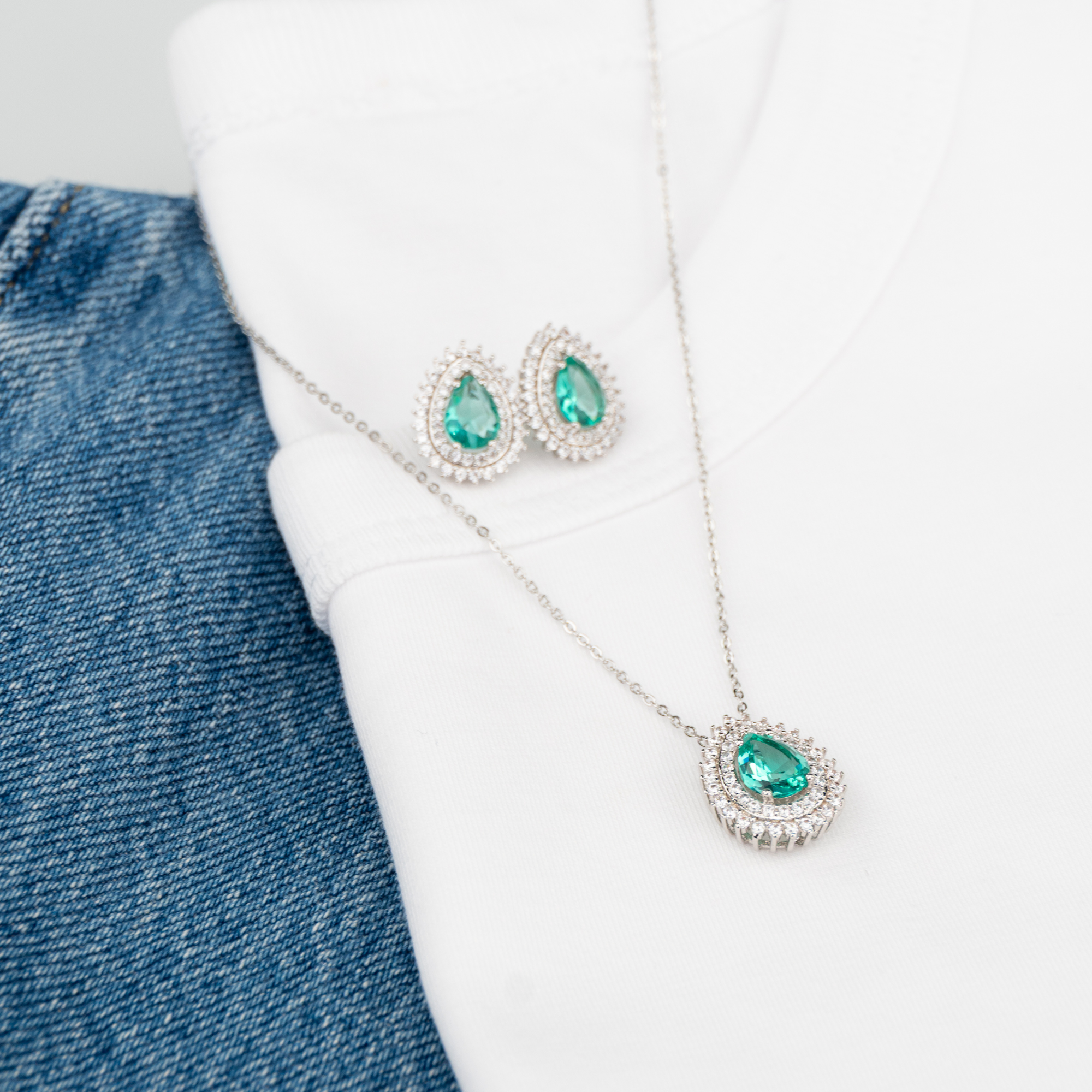 Conjunto Gota Turmalina Cravejada Dupla