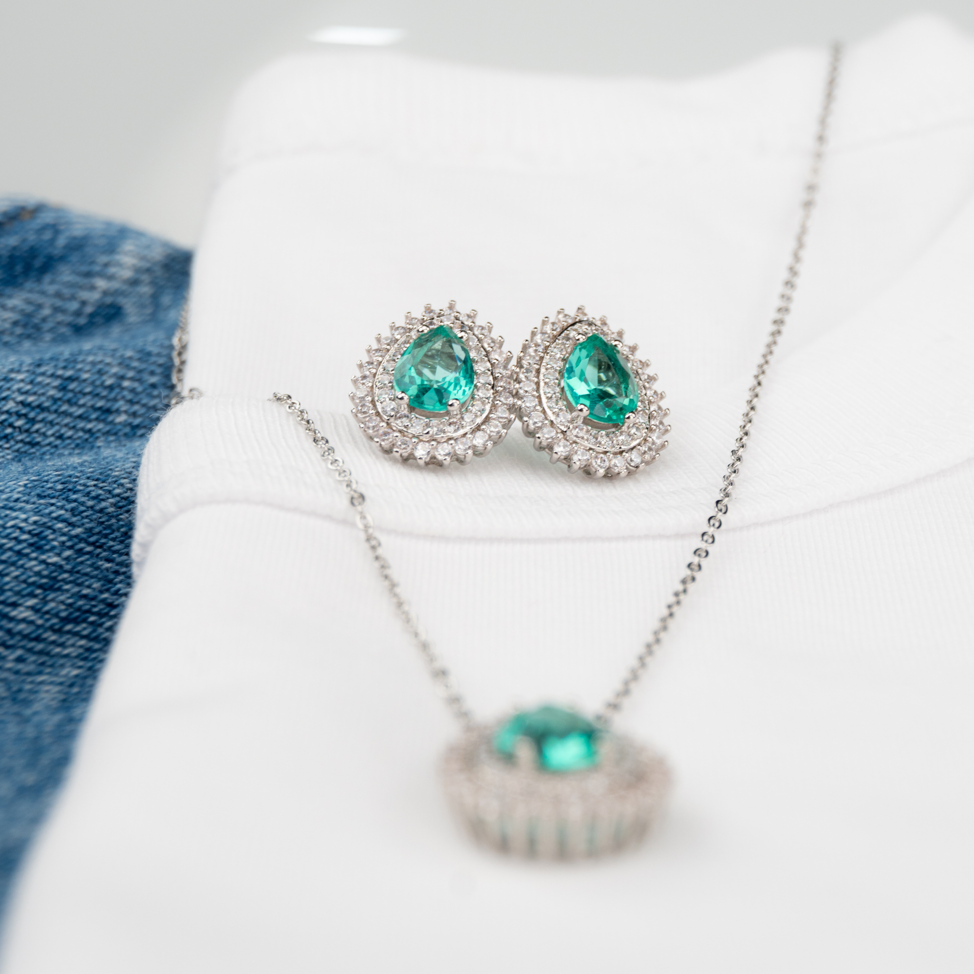 Conjunto Gota Turmalina Cravejada Dupla