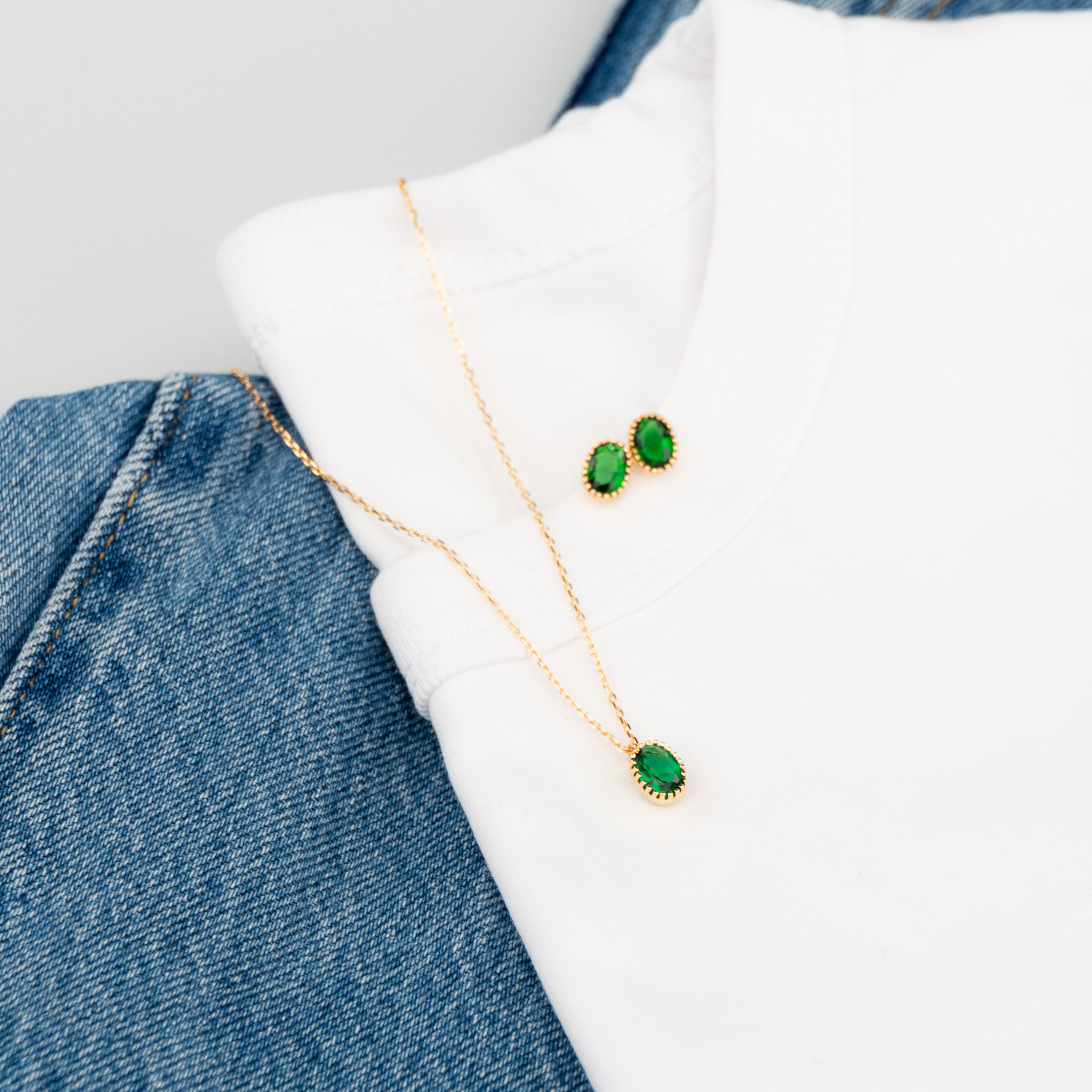 Conjunto Ponto de Luz Esmeralda Oval