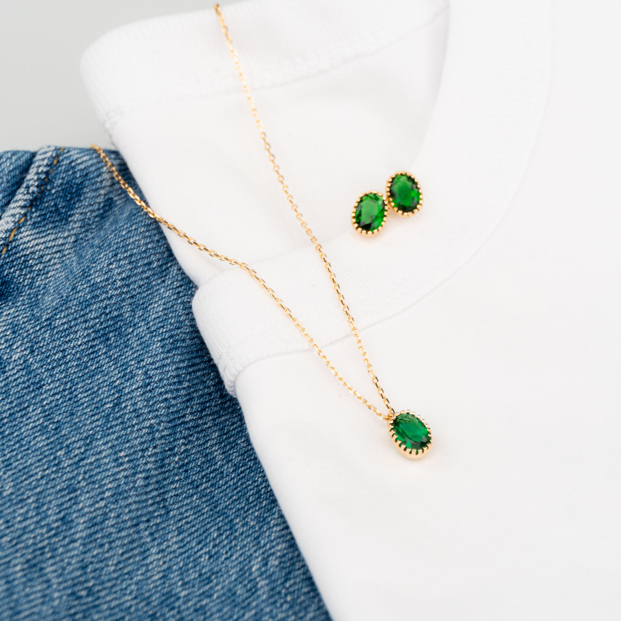 Conjunto Ponto de Luz Esmeralda Oval